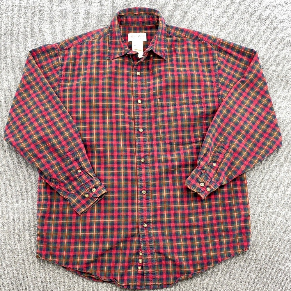 Vintage Eddie Bauer Tartan Plaid Flannel Shirt Mens M Red Cotton 90s Heritage